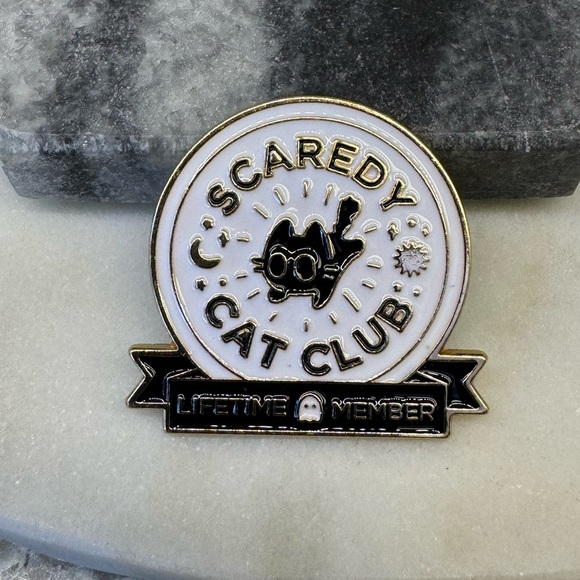 3/$15 Scaredy Cat Club Lifetime Member Enamel Brooch - Picture 2 of 6